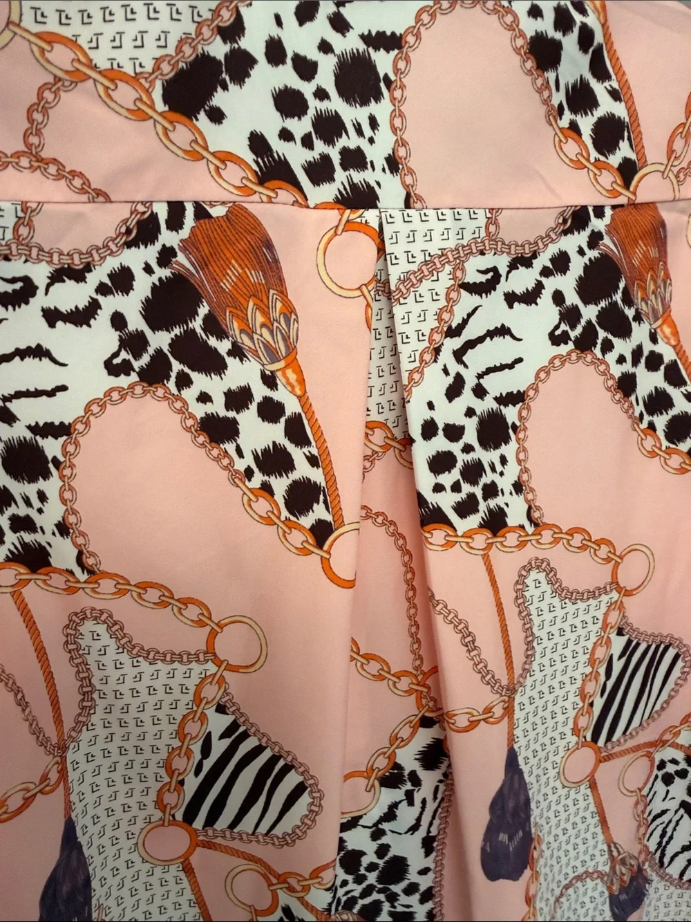 Silky Chain Print Button-Down Blouse - Pink Ptp 21” - Picture 8 of 10